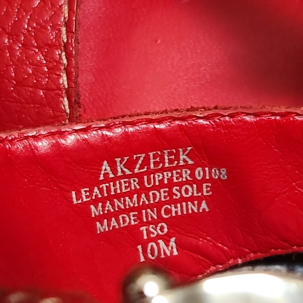 Anne Klein Red Leather iflex Monogram Bold Buckle Heels Sandals Size 10